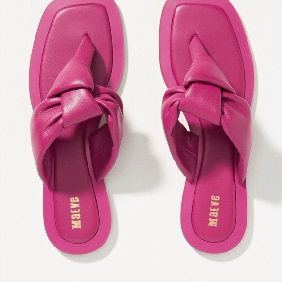 Anthroplogie Maeve Hot Pink Puff Knot Sandals Size 7 Leather - Picture 2 of 6